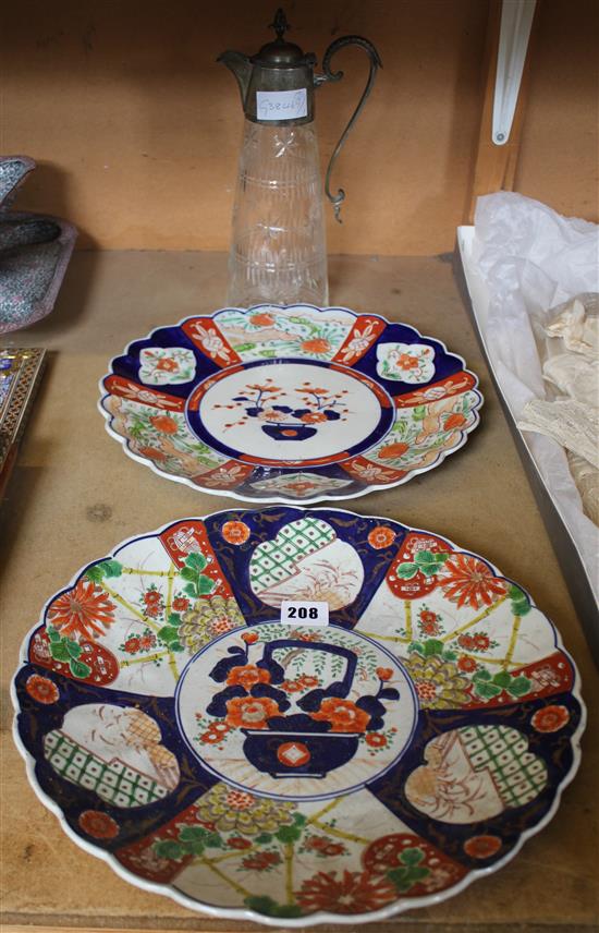 2 Imari platters & a claret jug